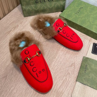 Gucci 100 Velvet Fur Slippers Red 2021 111623