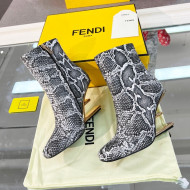 Fendi First Python-Like Leather F Heel Ankle Boots 8cm Grey 2021 111605