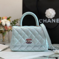 Chanel Grained Calfskin & Gradient Lacquered Metal Mini Flap Bag with Top Handle AS2431 Blue 2021