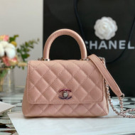 Chanel Grained Calfskin & Gradient Lacquered Metal Mini Flap Bag with Top Handle AS2431 Dark Pink 2021