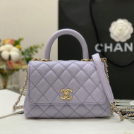 Chanel Grained Calfskin Mini Flap Bag with Top Handle AS2431 Purple/Gold 2021