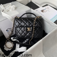 Chanel Crumpled Calfskin Mini Flap Bag with Top Handle AS2892 Black 2021 