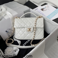 Chanel Crumpled Calfskin Mini Flap Bag with Top Handle AS2892 White 2021 