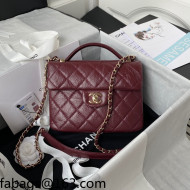 Chanel Crumpled Calfskin Mini Flap Bag with Top Handle AS2892 Burgundy 2021 