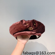 Dior Corduroy Beret Hat Burgundy 2021 122159