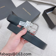 Bottega Veneta Intrecciato-Like Calfskin Belt 3.5cm with Sqaure Buckle Black/Silver 2021