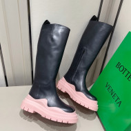 Bottega Veneta Tire Calf Leather High Boots Black/Pink 2021 112202