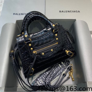 Balenciaga Neo Classic Mini Bag in Shiny Crocodile Embossed Leather Black/Gold 2021 638512