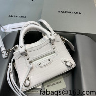 Balenciaga Neo Classic Mini Bag in Maxi-Crocodile Embossed Leather White/Silver 2021 638512