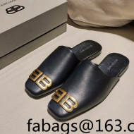 Balenciaga BB Lambskin Flat Mules Black/Gold 2021 22