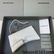 Balenciaga Hourglass Chain Wallet in Shiny Crocodile Leather White/Silver 2021