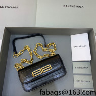 Balenciaga Gossip XS Bag With Chain in Extra Supple Crocodile Embossed Calfskin Black/Gold 2021