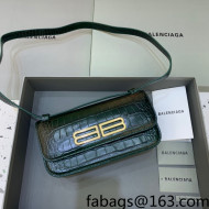 Balenciaga Gossip Small Bag in Forest Green Extra Supple Crocodile Embossed Calfskin 2021