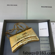 Balenciaga Hourglass Chain Wallet in Shiny Crocodile Leather All Gold 2021