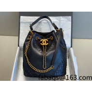 Chanel Calfskin Bucket Bag Black 2022 11