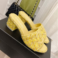 Chanel Tweed Medium Heel Slide Sandals 4.5cm Yellow 2022 030522