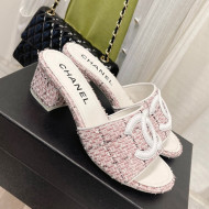 Chanel Tweed Medium Heel Slide Sandals 4.5cm Pink/White 2022 030527