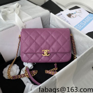 Chanel Grained Calfskin Flap Bag with Double Chain Purple 2022