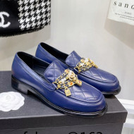 Chanel Lambskin Loafers with Lock Chain G38922 Blue 2022