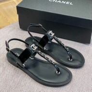 Chanel Patent Calfskin Flat Sandals G38221 Black 2022