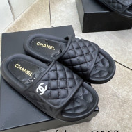 Chanel Quilted Leather Foldover Flat Slide Sandals Black 2022