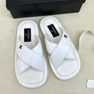 Chanel Lambskin Crossover Strap Flat Slide Sandals White 2022 032535