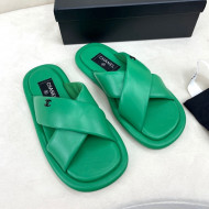 Chanel Lambskin Crossover Strap Flat Slide Sandals Green 2022 032536