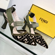 Fendi Colibrì High Heel Slingback Pumps 8.5cm in Velvet FF Mesh Green 2022