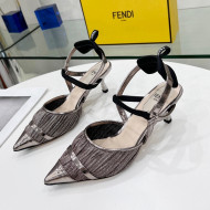 Fendi Colibrì Pleated High Heel Slingback Pumps 5.5cm Grey 2022