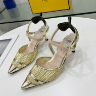 Fendi Colibrì Pleated High Heel Slingback Pumps 5.5cm Champagne Gold 2022