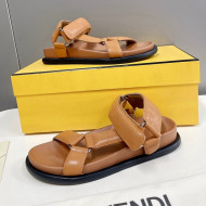 Fendi Feel Leather Flat Sandals Brown 2022 032235