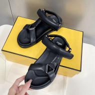 Fendi Feel Leather Flat Sandals Black 2022 032234