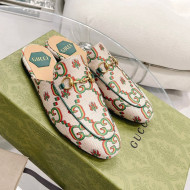 Gucci 100 Flower Jacquard Canvas Flat Mules White/Green 2021 78