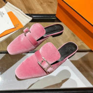 Hermes Velvet Buckle Flat Slide Sandals Pink 2022 15