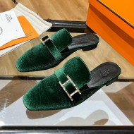 Hermes Velvet Buckle Flat Slide Sandals Green 2022 16