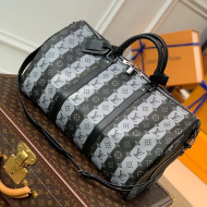 Louis Vuitton Keepall Bandoulière 50 Bag in Monogram Striped Canvas M40567 Grey/Black 2021