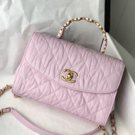 Chanel Crumpled Lambskin Small Flap Bag with Top Handle AS2478 Pink 2021