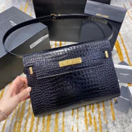 Saint Laurent Manhattan Shoulder Bag in Crocodile Embossed Shiny Leather 579271 Black/Gold 2020