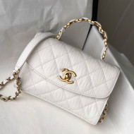 Chanel Crumpled Lambskin Mini Flap Bag with Top Handle AS2477 White 2021