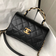 Chanel Crumpled Lambskin Mini Flap Bag with Top Handle AS2477 Black 2021