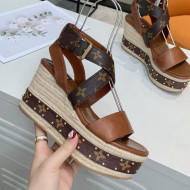 Louis Vuitton Boundary Leather Wedge Sandals Brown 2021