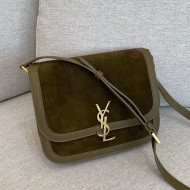 Saint Laurent Solferino Medium Satchel in Suede and Calfskin 635025 Green 2020