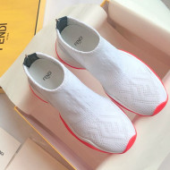 Fendi FFluid Knit Jacquard Zip Sneakers White 2019