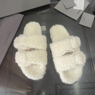 Balenciaga Shearling Slide Sandals White 2021 111240