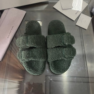 Balenciaga Shearling Slide Sandals Green 2021 111241