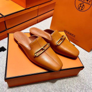 Hermes Esmee Mule with Iconic Roulis Buckle Brown 2022(Handmade)