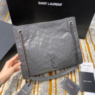 Saint Laurent Niki Medium Shopping Bag in Crinkled Vintage Leather 577999 Dark Grey 2019