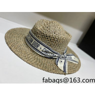 Dior Staw Wide Brim Hat with Pearl and Silk Band Beige 2021