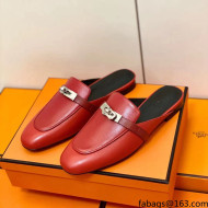 Hermes Oz Mule in Smooth Calfskin with Iconic Kelly Buckle Deep Red 18 2022(Handmade)