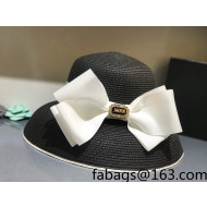 Dior Staw Bucket Hat with Maxi Bow Black 2021